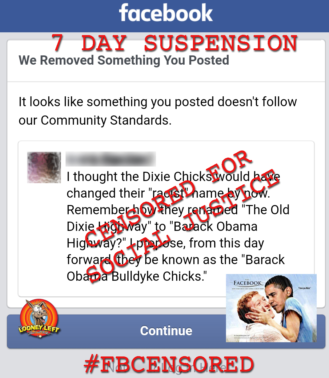 facebook censored block on dixie chicks post 7 day freeze