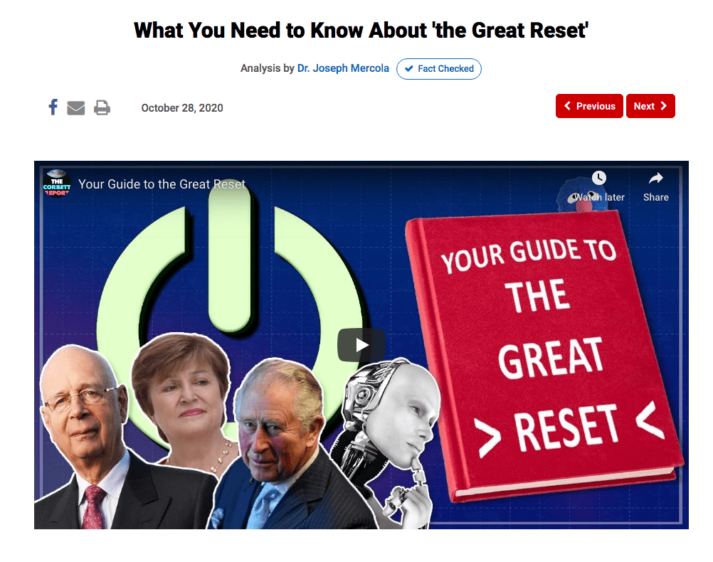 Dr. Mercola Describes How The COVID19 is Being Used as a Vehicle for a Long Planned “Great Reset” by Global&nbsp;Elite