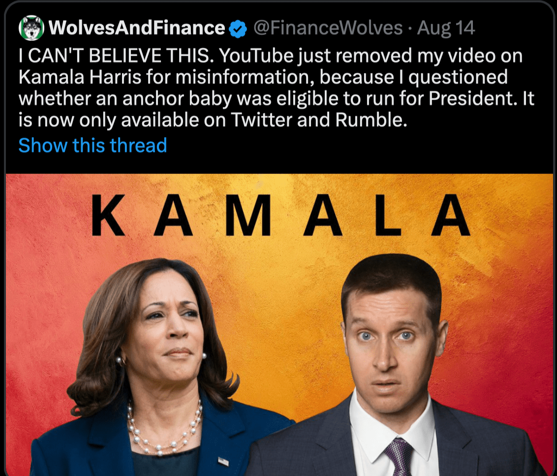 Wolves and Finance Kamala Video Scrubbed from&nbsp;YouTube